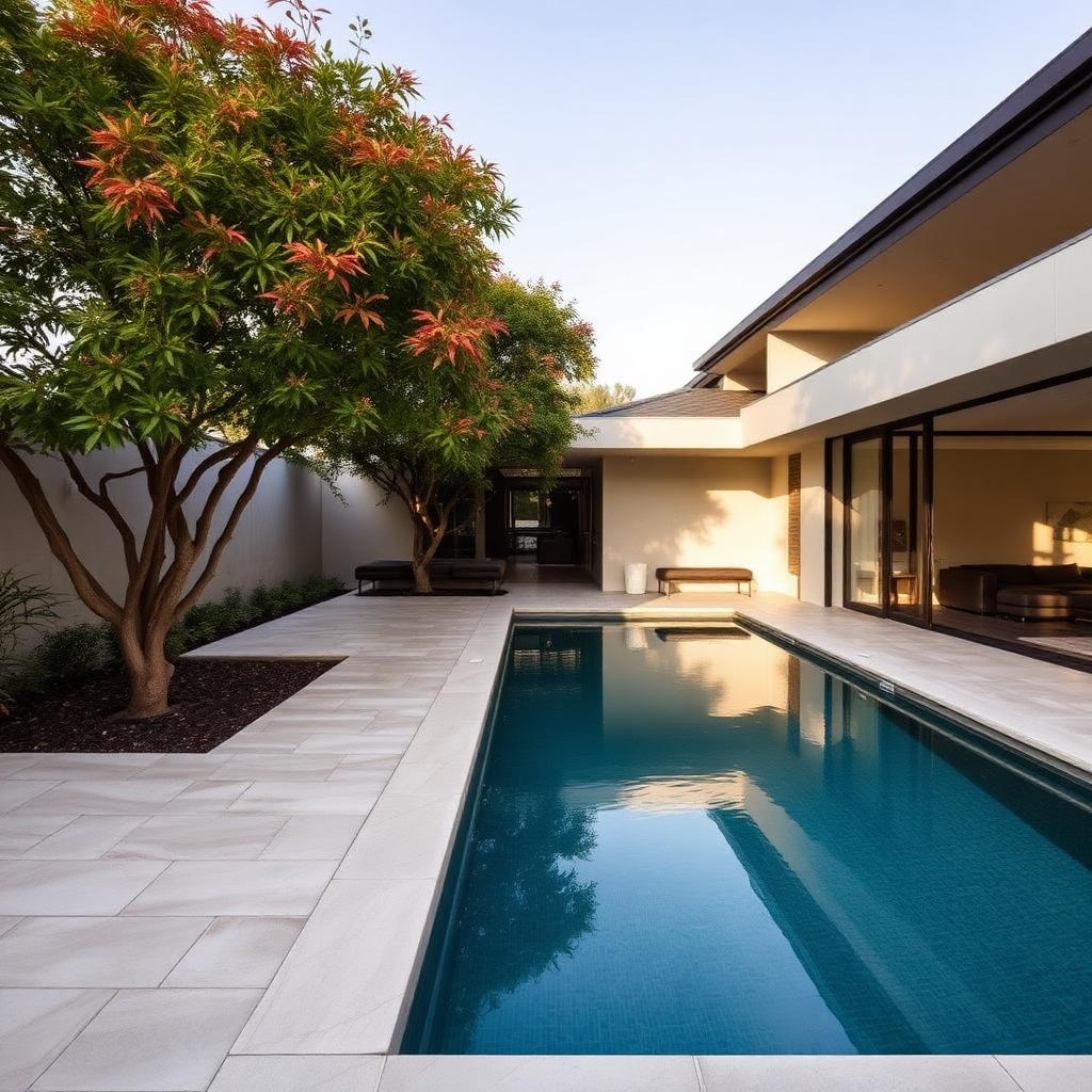 Concrete pool & maple courtyard
